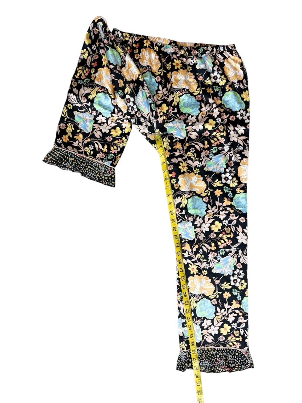 Victoria's Secret Satin Black Floral  with Pastel Blooms Flounce Pajama Set - Picture 8 of 10